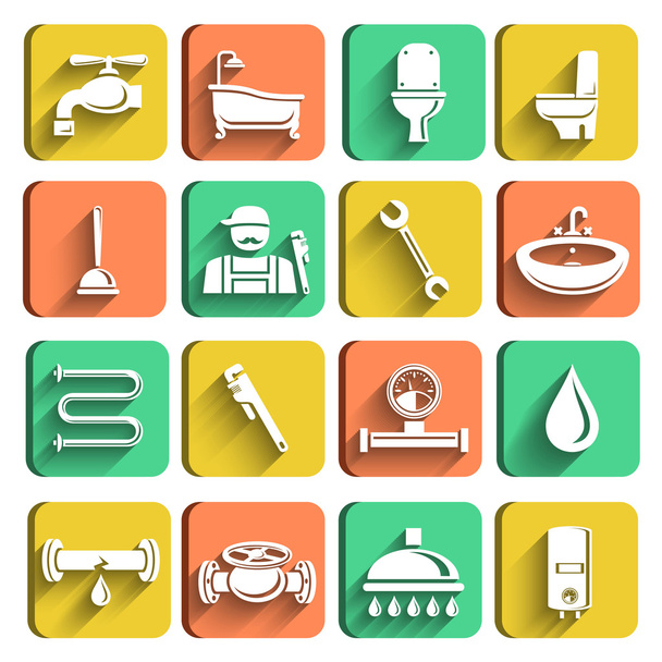 Plumbing Tools Icons Set - Vector, Image