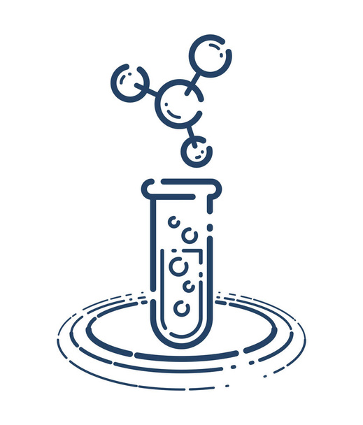 Test tube and molecule connection vector simple linear icon, science chemistry and medicine analysis line art symbol, laboratory research. - Vector, Imagen