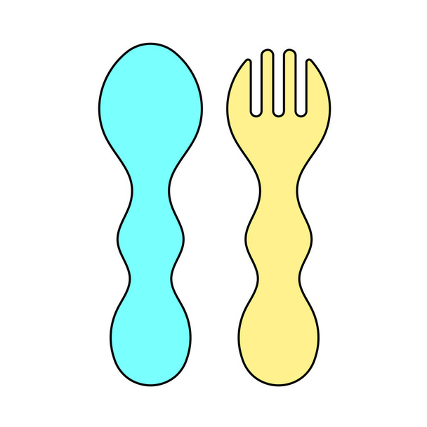 Cuillère bébé et icône de fourchette. contour modifiable avec la conception de remplissage de couleur. Illustration vectorielle. - Vecteur, image