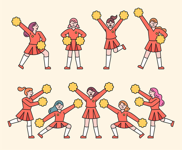  Les pom-pom girls applaudissent Pom Pom. illustration vectorielle minimale de style design plat. - Vecteur, image