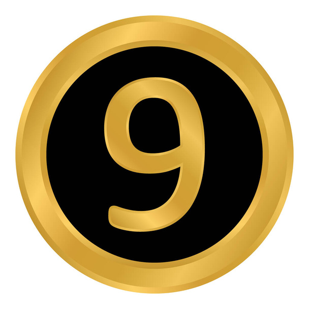 Gold number nine button on white background. Vector illustration. - Vettoriali, immagini