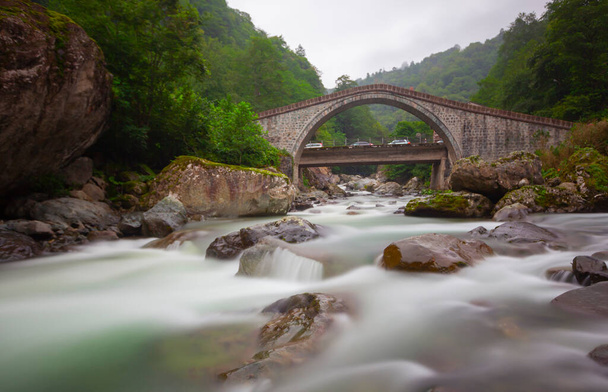 Artvin Arhavi double arches Bridges known as cifte kopruler with natural forest and blue sky background. - Photo, Image