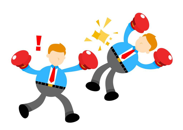 Geschäftsmann Arbeiter Wettbewerb Kampf Boxen miteinander Cartoon Doodle flache Design Stil Vektor Illustration - Vektor, Bild