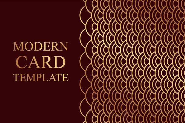 Moderne kaart sjabloon voor bedrijf of presentatie of banner met gouden cirkels of schalen op een donkerrode achtergrond. - Vector, afbeelding