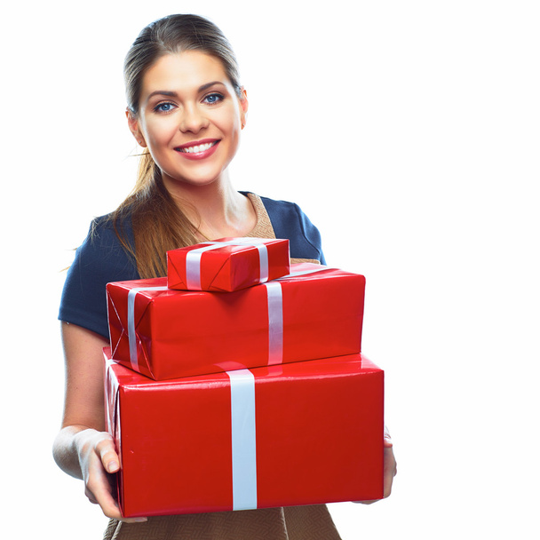 Model holds gift box. - Foto, Imagem