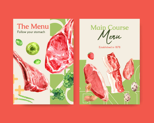 Velká šablona menu s ketogenní dietní koncept pro restaurace a obchod s potravinami akvarel vektorové ilustrace - Vektor, obrázek