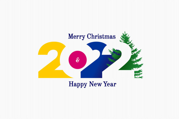 Happy New Year 2022 logo design with christmas tree. Cover of business diary for 2022 with wishes. Brochure design template, card, banner. Year of the tiger. Vector isolated on white striped. - Διάνυσμα, εικόνα