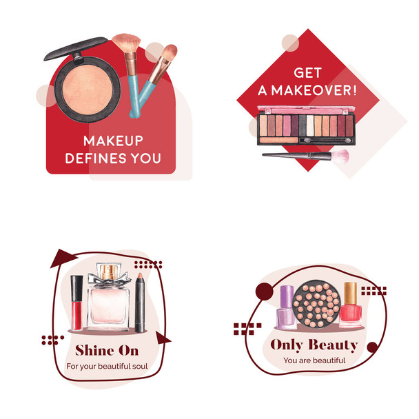 Logo design with makeup concept for branding and marketing watercolor vector illustration - Wektor, obraz