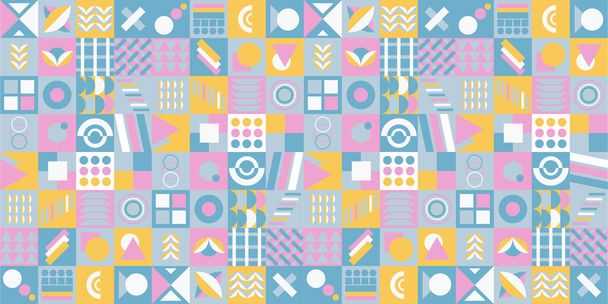 Hintergrund der Geometrie von Memphis. Bunte Formen Muster, lebendige Farbtextur und funky Farbmuster abstrakte Vektorhintergründe - Vektor, Bild