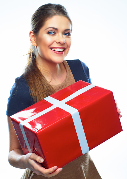 Woman holds gift box - Foto, Imagem