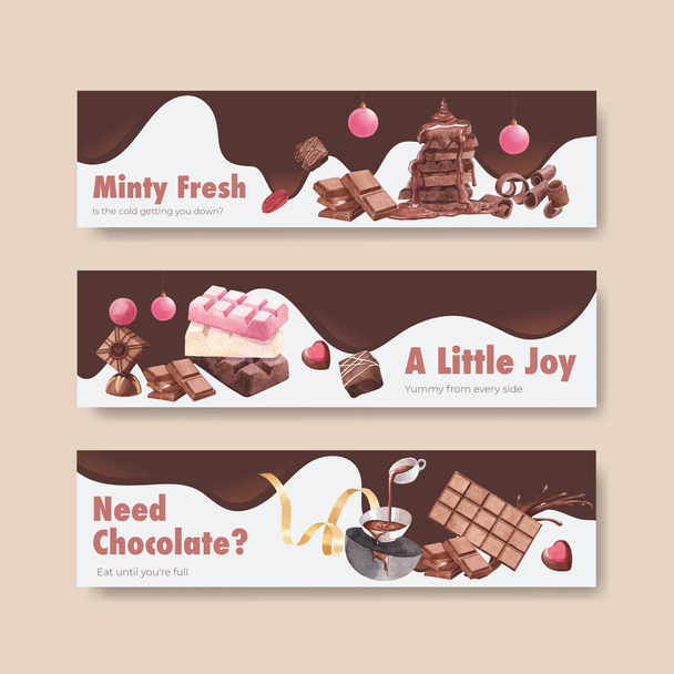 Plantilla de banner con diseño de concepto de invierno de chocolate para publicidad y comercialización ilustración vector acuarela - Vector, Imagen