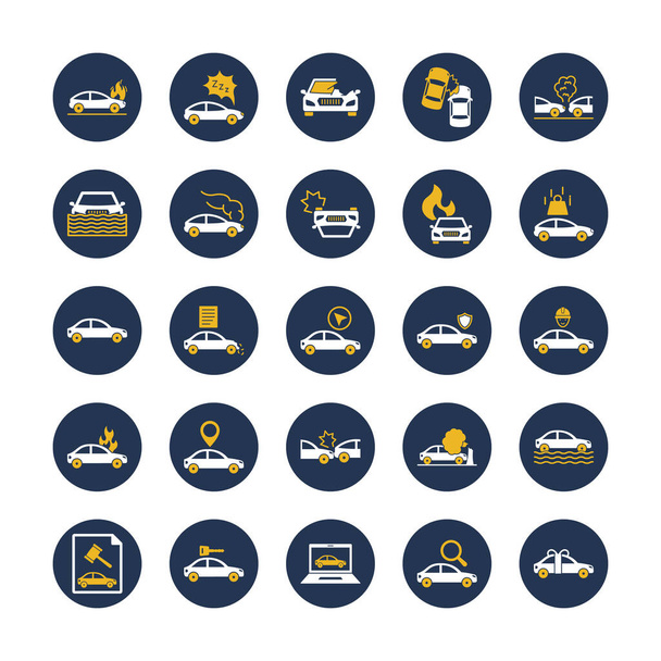 Car Accident Isolated set that consist with car insurance, flaming, collide, traffic, wreck, auction and  damage engine of car, every icon can be easily modify or edit - Vector, Image