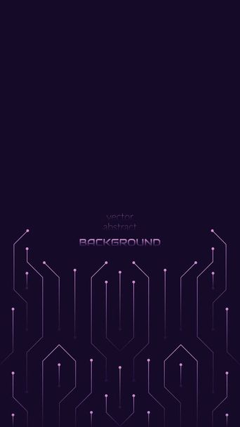 Vector abstract background on the theme of digital technology, future, cyberpunk. Dark violet background with bright violet lines computer elements. Banner template design for web, copyspace. - Vector, Image