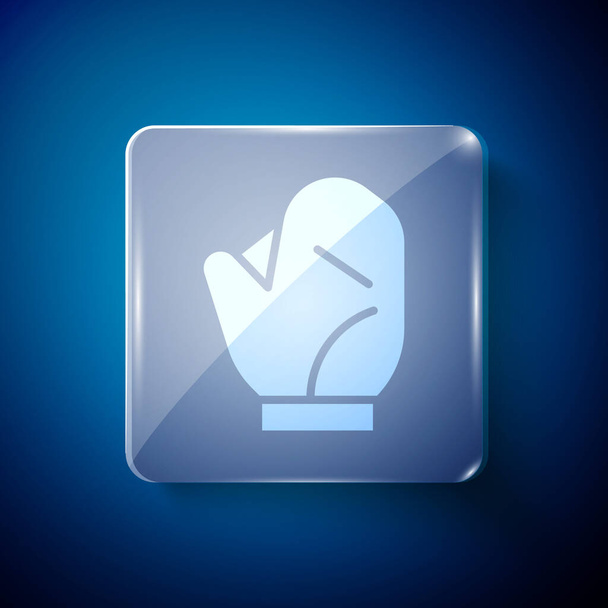 White Baseball glove icon isolated on blue background. Square glass panels. Vector Illustration. - ベクター画像