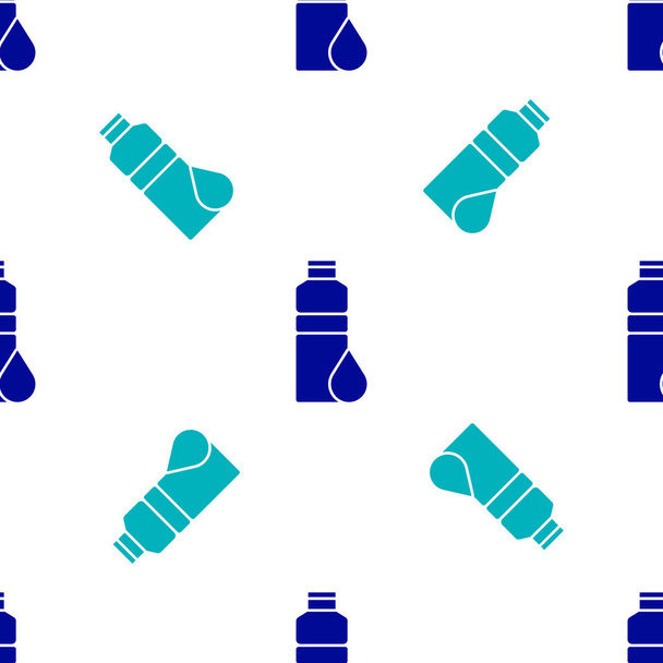 Blue Fitness shaker icon isolated seamless pattern on white background. Sports shaker bottle with lid for water and protein cocktails.  Vector. - Vector, Image