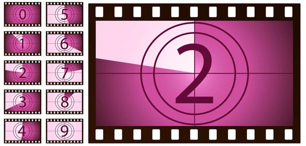 Contagem regressiva de filmes retro rosa sobre fundo branco. Objetos vetoriais isolados. EPS 10 - Vetor, Imagem