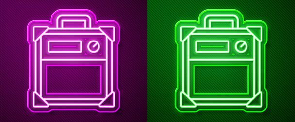 Lumineux néon ligne Guitare amplificateur icône isolée sur fond violet et vert. Instrument de musique. Vecteur. - Vecteur, image