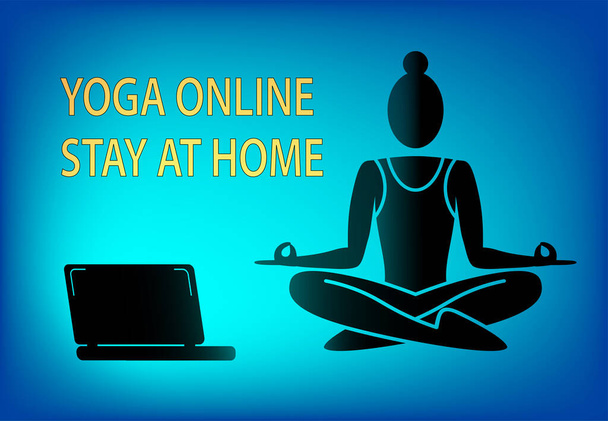 Nainen meditointi tekee online jooga kotona, Kuvake tyttö meditoi - Valokuva, kuva