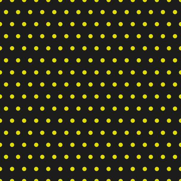 Vzorek v malých tečkách. Dlaždice vektorový vzor se žlutými puntíky polka na černém pozadí - Vektor, obrázek