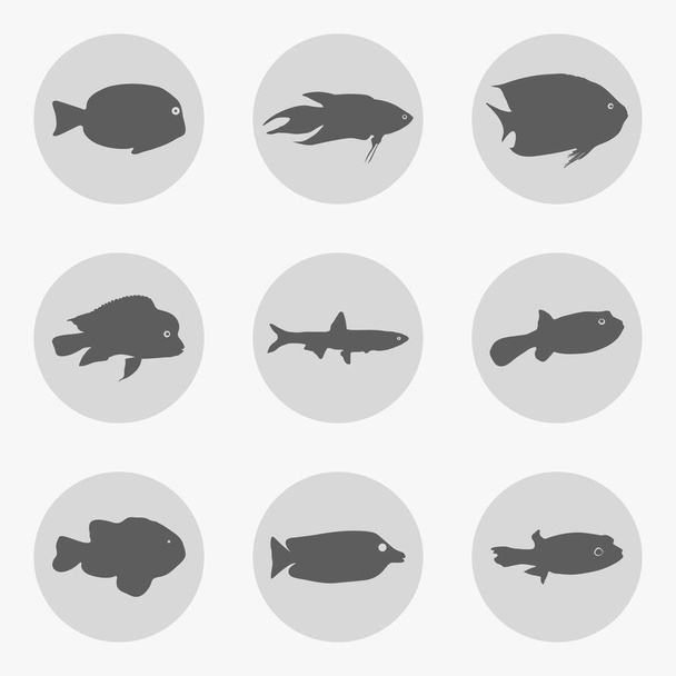 Fish icon set in black color - Vettoriali, immagini