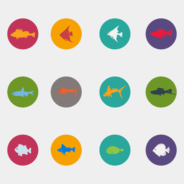 カラフルな魚のアイコンセット - ベクター画像