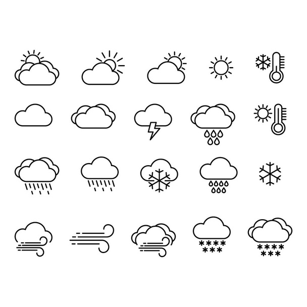 Weather icons. Contains symbols of the sun, clouds, snowflakes, wind. - Vetor, Imagem
