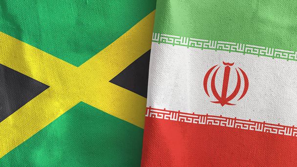 Iran and Jamaica two flags textile cloth 3D rendering - Photo, Image