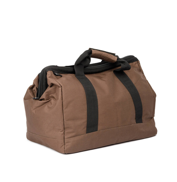 saco de viagem têxtil marrom com alças isoladas em fundo branco - Foto, Imagem