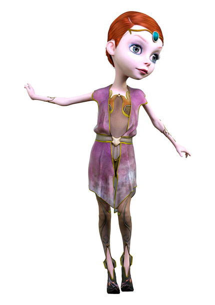 3D rendering of a cute toon fairytale elf isolated on white background - 写真・画像