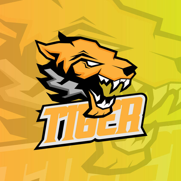 Esport λογότυπο σχέδιο πρότυπο, με μια τίγρη ζώο κεφάλι εικονίδιο με μια θυμωμένη έκφραση - Διάνυσμα, εικόνα