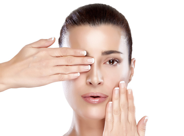 Beautiful Spa Girl with Hands on Her Face. Skincare concept - Photo, Image