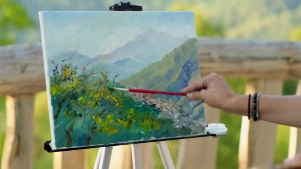 Her new landscape painting is already ready - Footage, Video