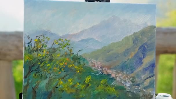 Mountain landscape that was painted from nature - Footage, Video