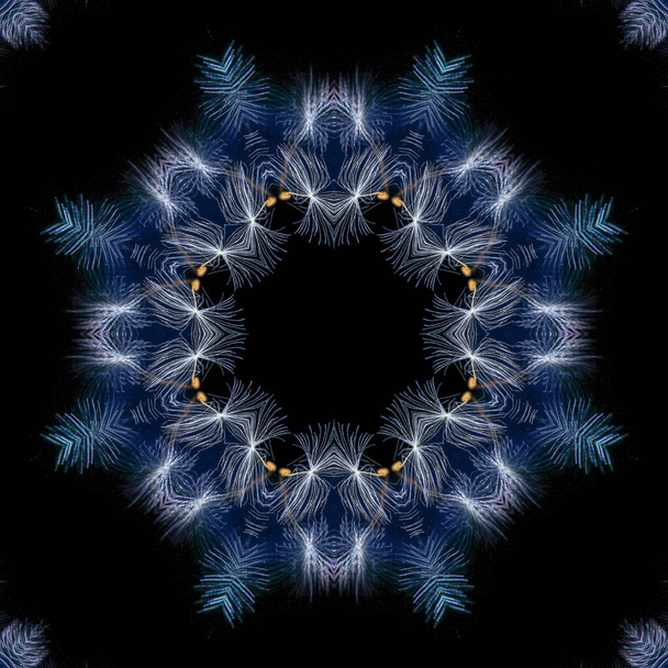 abstract background of pattern of a kaleidoscope. white blue black background fractal mandala. abstract kaleidoscopic arabesque. geometrical ornament pattern - Photo, Image