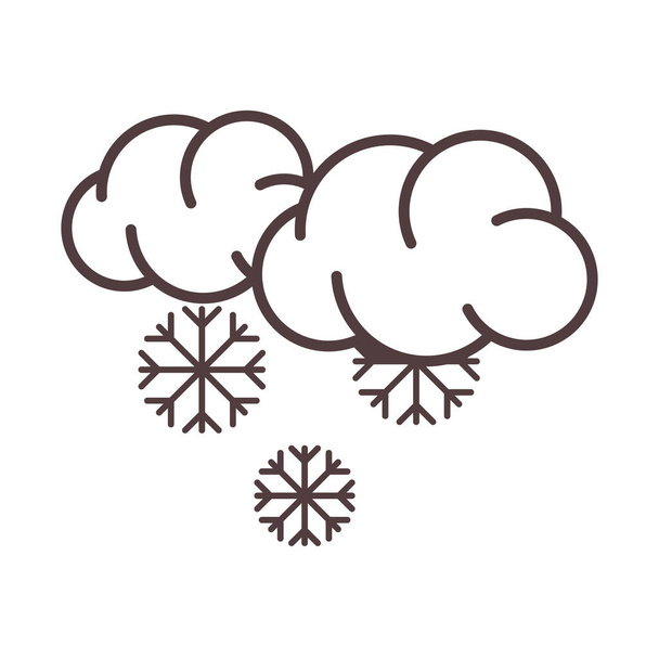погода зимние облака и снежинки снежный сезон икона холодная линия стиль - Вектор,изображение