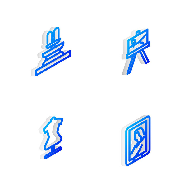 Set Isometric line Easel or painting art boards, Fountain, Mannequin and Portrait museum icon. Vector - Vector, Image