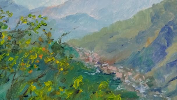 Pintoresco paisaje de montaña en un dibujo - Metraje, vídeo