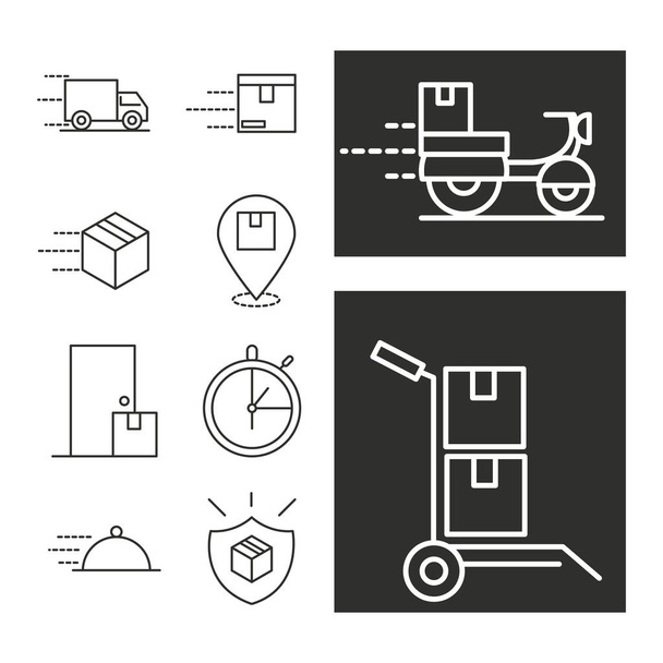 dodávka doprava služba logistický čas nákladní ikony styl linky - Vektor, obrázek