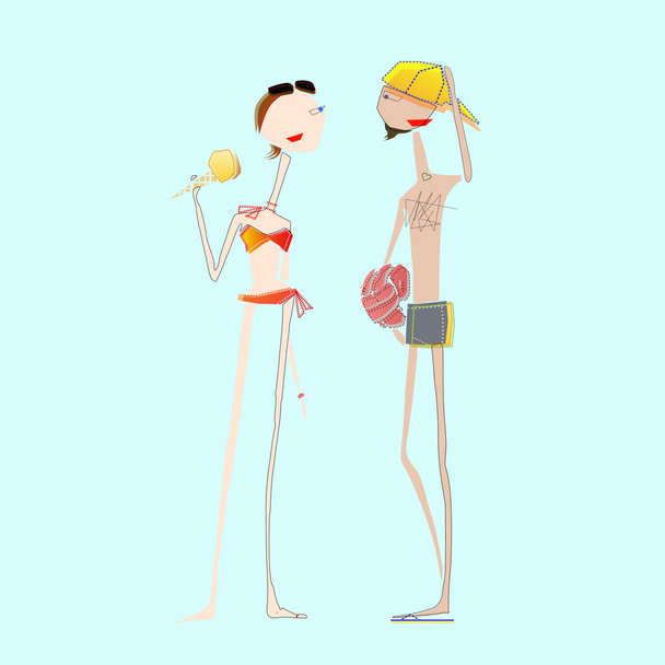 Молоді коханці на пляжі
 - Вектор, зображення