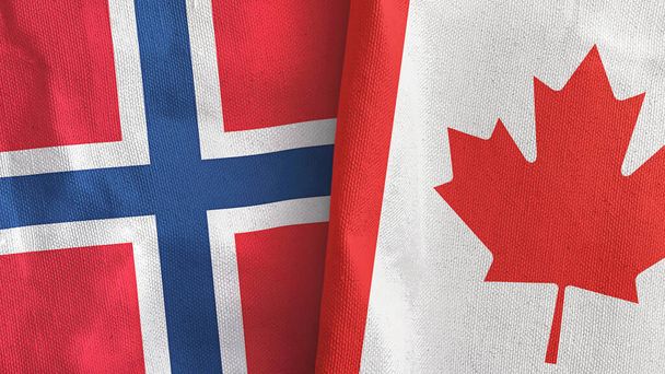 Canadá e Noruega duas bandeiras de pano têxtil 3D renderização - Foto, Imagem
