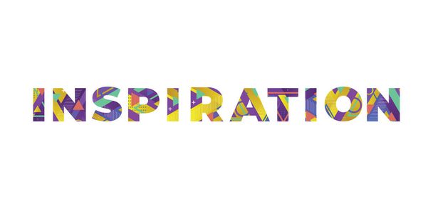 La palabra concepto de INSPIRACIÓN escrito en coloridas formas retro y colores ilustración. - Vector, Imagen