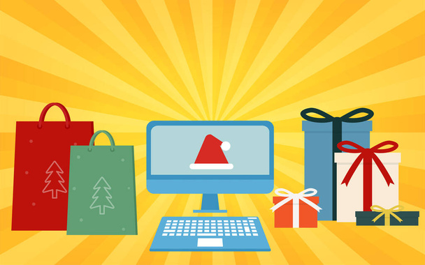 Imagen ilustrativa de una tienda online que tiene una venta de Navidad - Vector, imagen