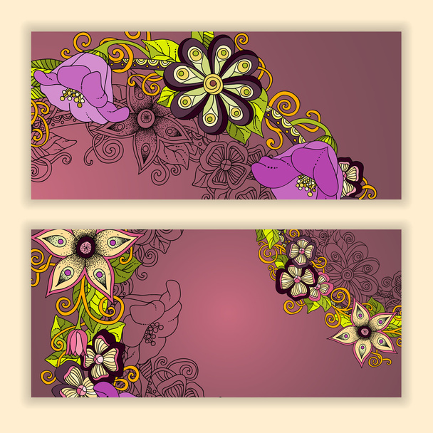 Unique pattern card set with art flowers. - Вектор,изображение