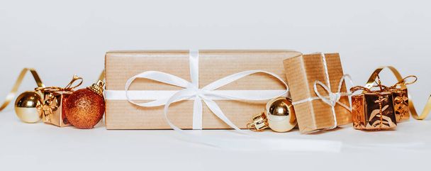New year golden gifts for merry christmas isolated on white background - Φωτογραφία, εικόνα