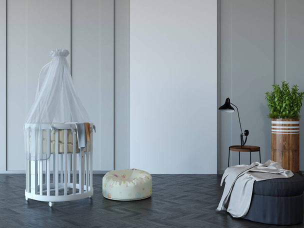 3d renderöinti uuden lastentarha sisustus huone sänky vauvoille - Valokuva, kuva