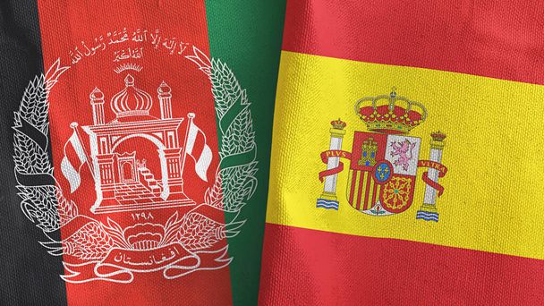 Spanyolország és Afganisztán két zászló textil ruha 3D renderelés - Fotó, kép