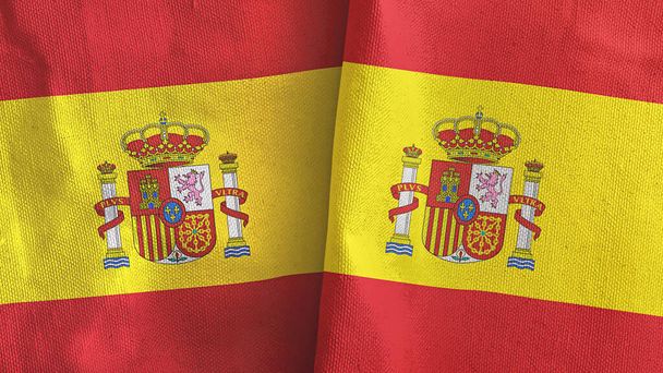 Spain two flags textile cloth 3D rendering - Photo, Image