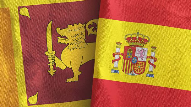 Spanje en Sri Lanka twee vlaggen textiel doek 3D rendering - Foto, afbeelding