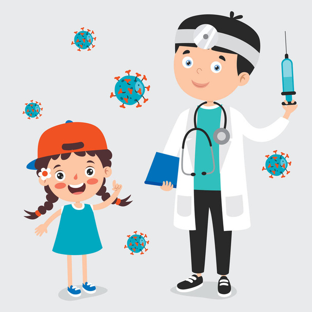 Concetto di assistenza sanitaria con vaccinazione - Vettoriali, immagini