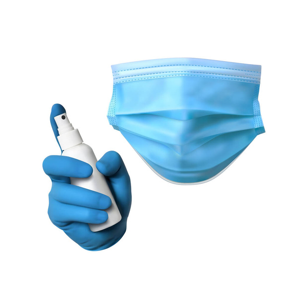Medical mask gloves and antiseptic against the virus. Illustration - Photo, Image
